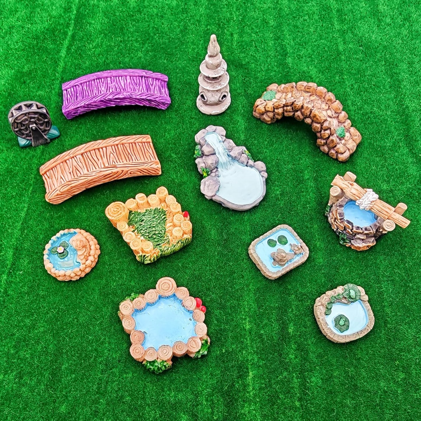 Miniature Garden Accessories - 12PCS Micro Landscape Ornaments with Pond, Lighthouse, Bridge,Realistic Resin Decor for DIY Crafts, Gift for Plant & Home Decor Lovers (Classic Garden Style)