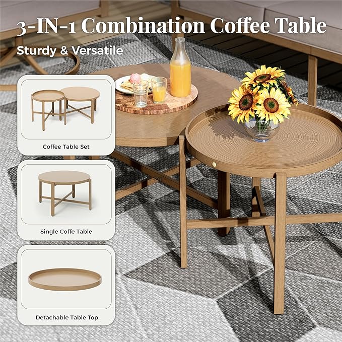 5-Piece Patio Outdoor Conversation Furniture Set with 2 Swivel Chairs, Steel Modern Outdoor Patio Conversation Sets with Waterproof Thick Cushions for Porch, Balcony, Backyard-Beige