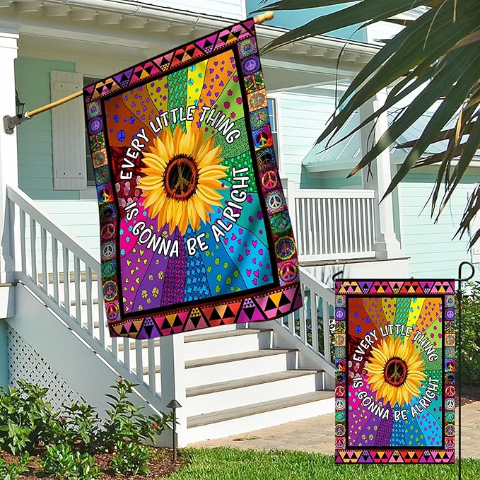 FLAGWIX Flags - Hippie Sunflower. Every Little Thing Gonna Be Alright Flag, House Flag (29.5" x 39.5") - USA House Garden Flags Premium Polyester-Decorative Outdoor Flags