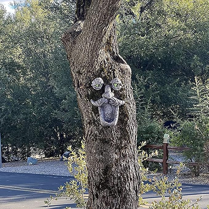 Tree Face Bird Feeder,Tree Faces Decor Outdoor,Old Man with Glowing Eyes in Dark,Wild Bird Feeder,Tree Yard Art Sculpture,Whimsical Garden Spring Decor