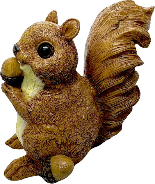 Brown Squirrel Statue with Acorn – Hand-Painted Polyresin Garden Figurine for Lawn, Patio & Planters – Rustic Outdoor Animal Décor