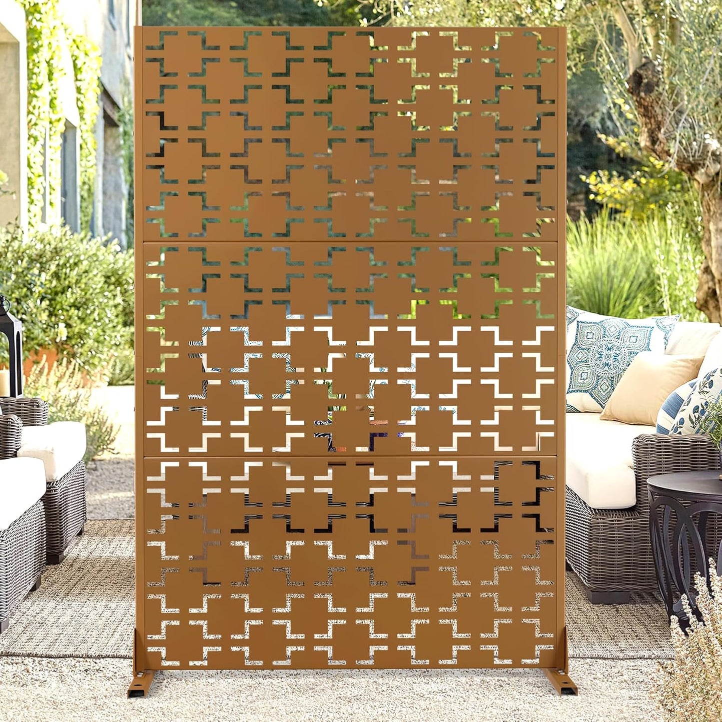 72" H47" W Metal Outdoor Privacy Screen - Freestanding, Decorative Fence (3 Panels)