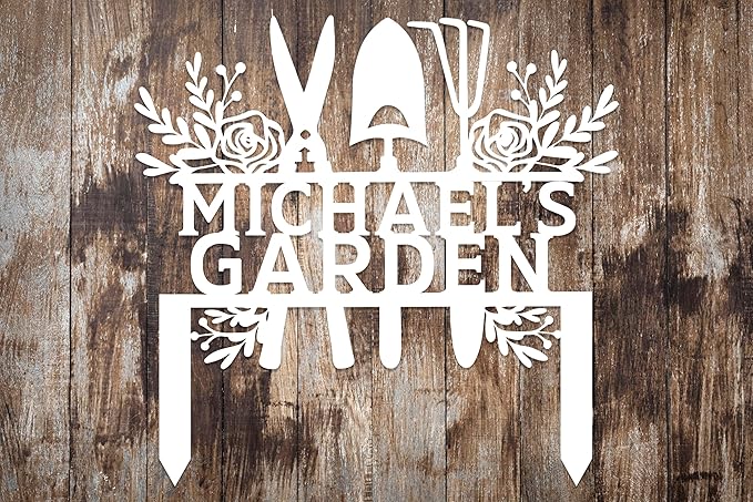 Custom Metal Garden Tools Sign with Stakes, Personalized Garden Name Sign, Yard Art, Patio Decorations, New Home Gift, Garden Decorative, Gardening Tools Sign for Outdoor, Large Housewarming Gift