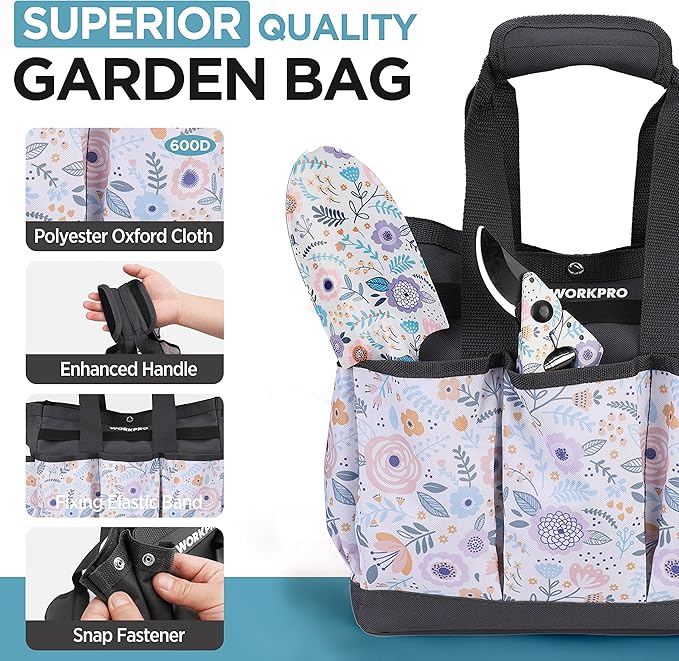 WORKPRO 5PCS Garden Tool Set, Aluminum Heavy Duty Gardening Tool Set with Bag, Outdoor Garden Hand Tools, Gardening Gifts