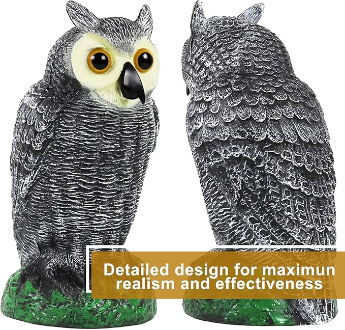 Galashield Owl Decoy | Plastic Owls to Scare Birds Away | Owl Statue for Garden & Outdoors - Pack of 3