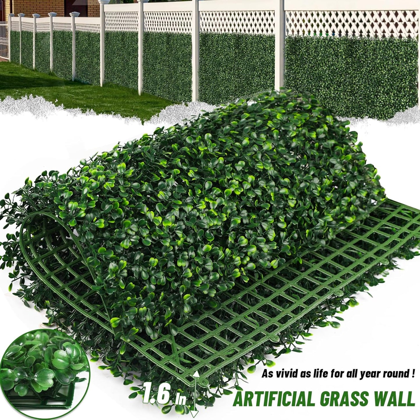 Artificial Boxwood Roll,120x40 in (34 sqft) UV-Anti Faux Ivy Boxwood Hedge Leaf Grass Wall for Patio Balcony Privacy, Garden, Backyard Greenery Wall Backdrop and Fence Decor
