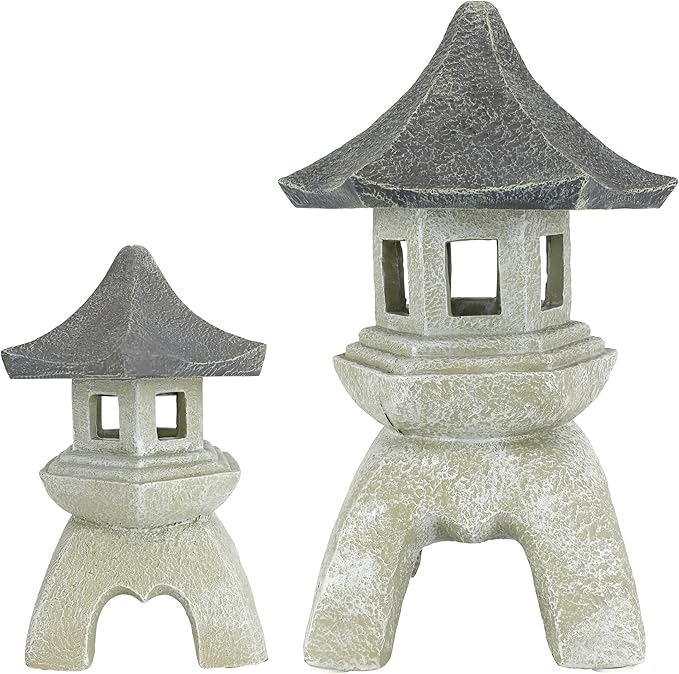 Design Toscano NG999870 Asian Decor Pagoda Lantern Outdoor Statue, Large and Medium, Two-tone stone
