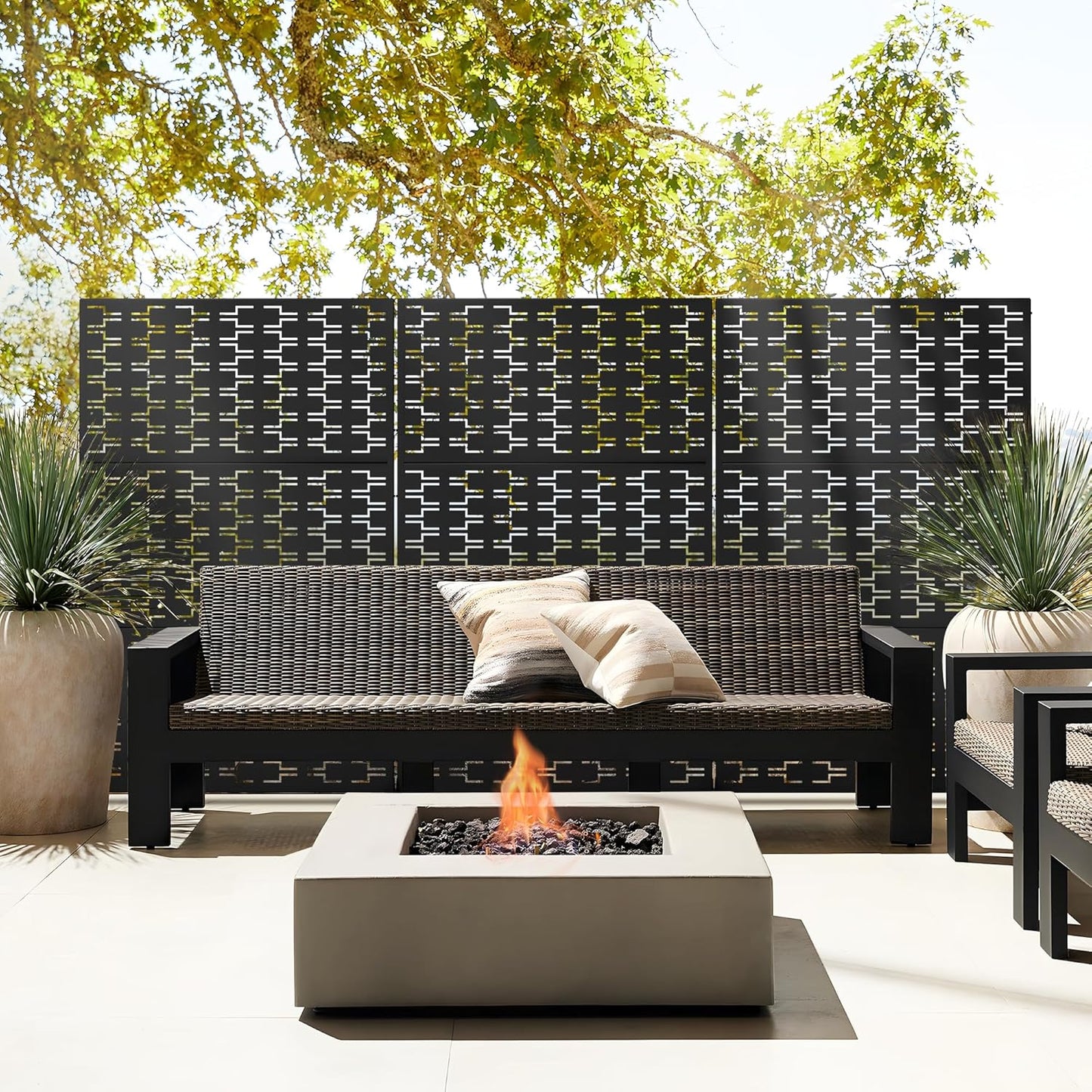 Metal Privacy Screen Outdoor 72" H×47" W, Freestanding Decorative Privacy Screen for Balcony Yard&Garden, Privacy Fence-Black&Brick