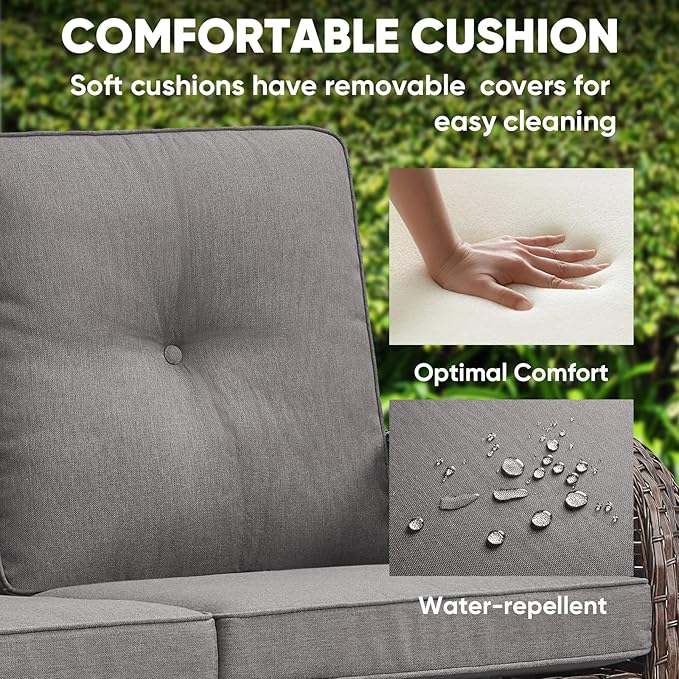 HUMMUH Outdoor Loveseat Sofa 2-Seat PE Wicker Outdoor Couch with Coffee Table,Deep Seat High Back Outdoor Patio Furniture for Patio,Garden,Porch,Deck(Grey)