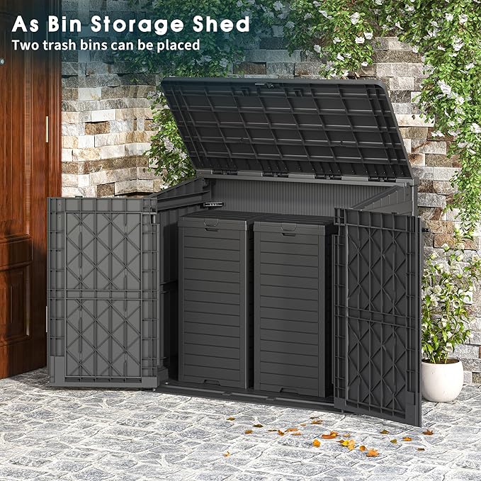 Outdoor Storage Shed 36 Cu. Ft. Resin Garden Horizontal Storage Extra Large Capacity Weather Resistant Storage Box, Lockable Resin Waterproof Shed, Black
