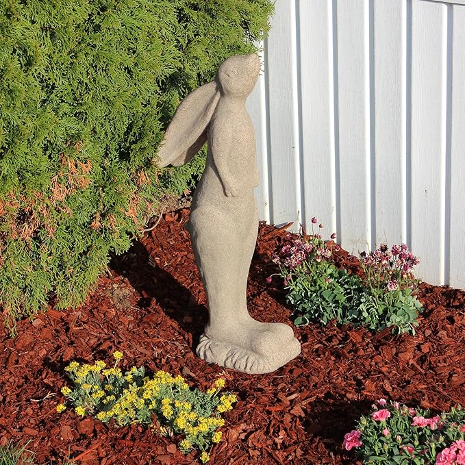 EMSCO Group Whimsical Rabbit Statue – Natural Sandstone Appearance – Made of Resin – Lightweight – 29” Height