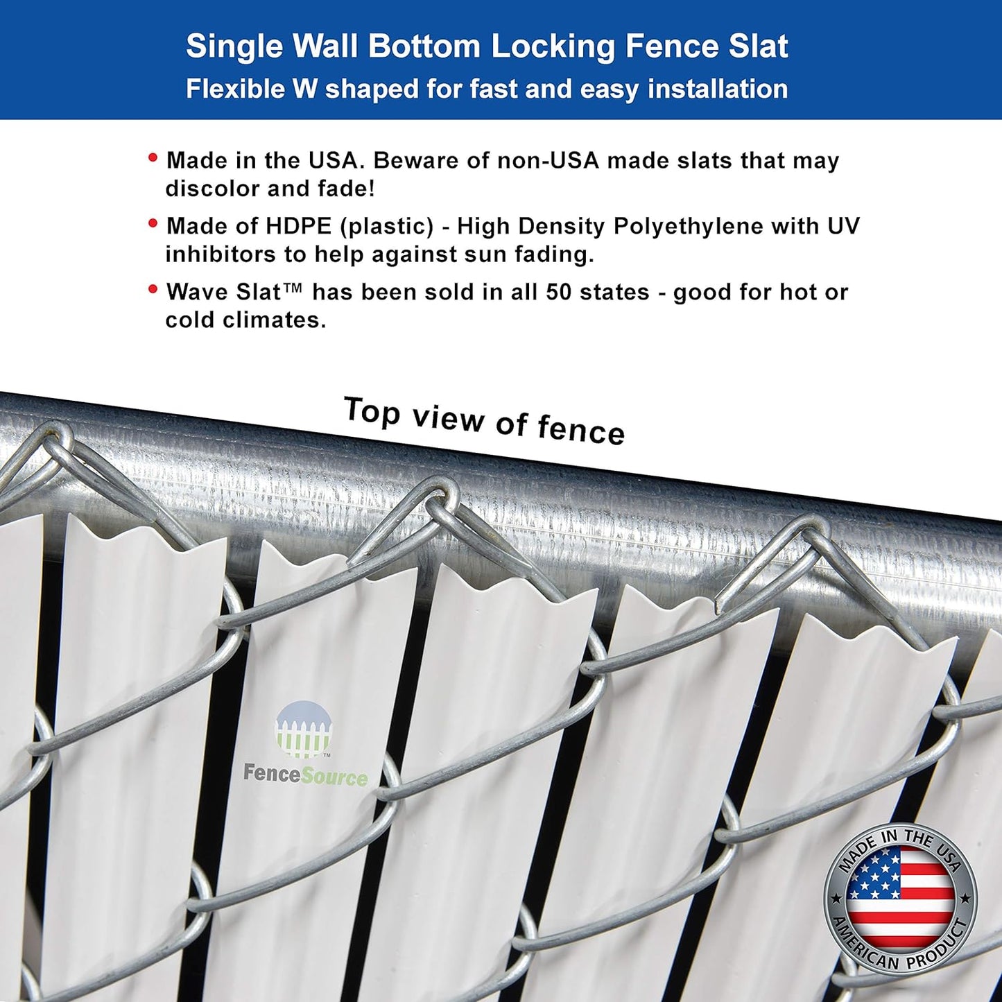 Wave Slat (9 Colors) Single Wall Bottom Locking Privacy Slat for 4', 5', 6', 7' and 8' Chain Link Fence (8 ft, White)