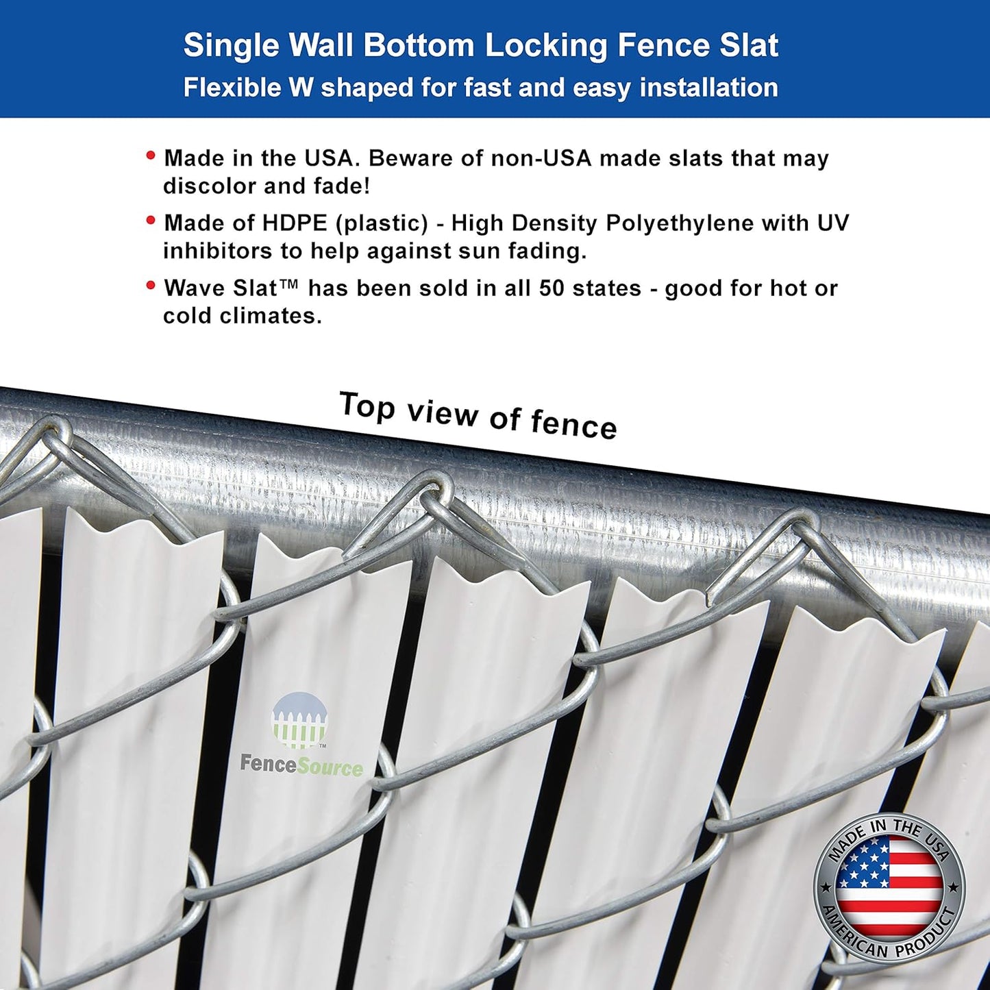 Wave Slat (9 Colors) Single Wall Bottom Locking Privacy Slat for 4', 5', 6', 7' and 8' Chain Link Fence (5 ft, White)