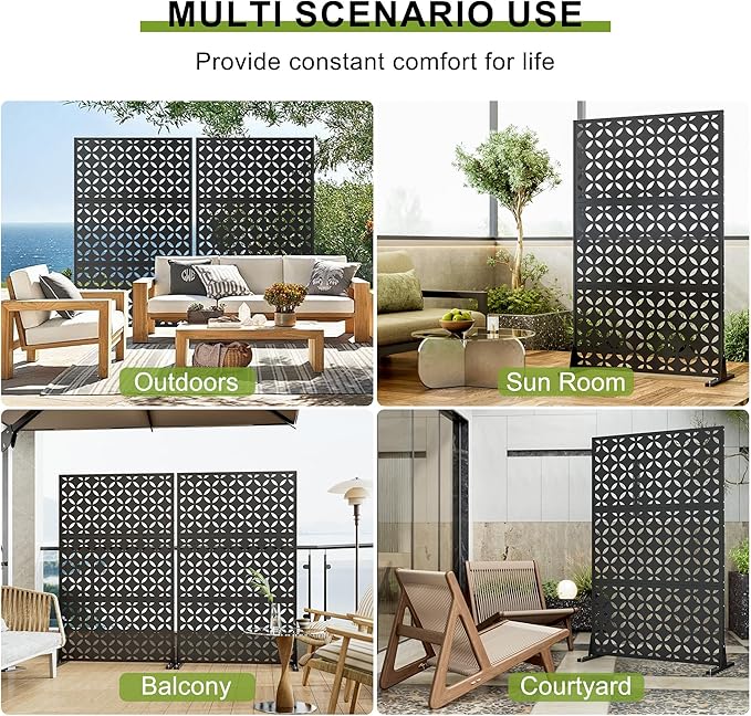 Heavy-Duty Outdoor Privacy Screen for Patio, Balcony, Backyard - 72" H * 44" W Tall Metal Room Divider with Classic Clover Pattern, Anti-Tipping Kit, Weather Resistant, Easy Assembly