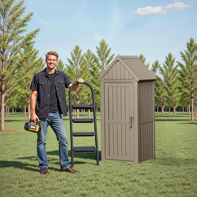 Storage Shed Outdoor,Waterproof Resin Garden Tool Shed, Heavy-Duty Weather-Resistant Cabinet for Patio, Backyard, or Garage (Grey)