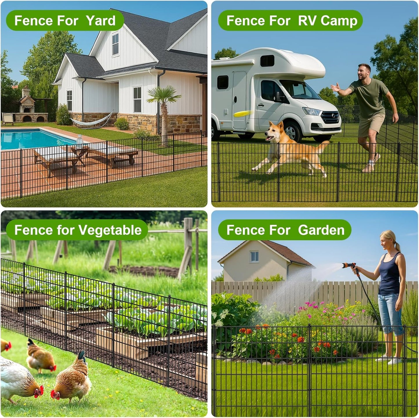 Land Guard 20 Panels No Dig Decorative Garden Fence with Gate for Yard, 30 in(H) x 50 ft(L) Removable Dog Fence Outdoor for Yard, Rustproof Metal Animal Barrier Ground Stakes