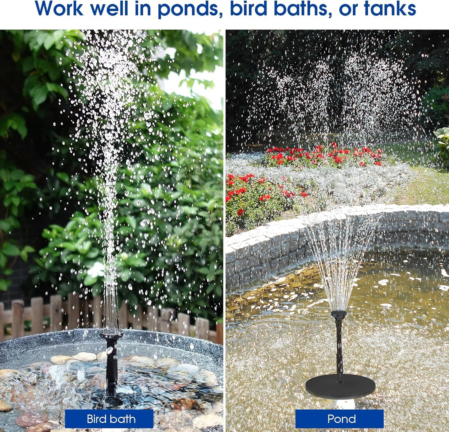 Biling 5.5W Solar Fountain for Bird Bath, DIY Solar Water Pump with 3000mAh Battery Backup Work All Day, 5ft Tubing 5 Nozzles for BirdBath, Small Pond, Fish Tank and Hydroponics