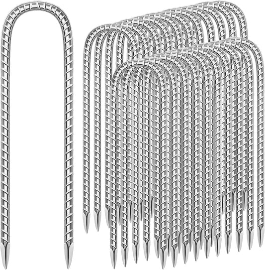 22 Pack Ground Garden Rebar Stakes Rebar 12 Inch Anti-Rust Galvanized Steel U Shape Hook Heavy Duty Ground Anchors for Tents, Position Kits,Fences, and Trampolines Landscape Fabric