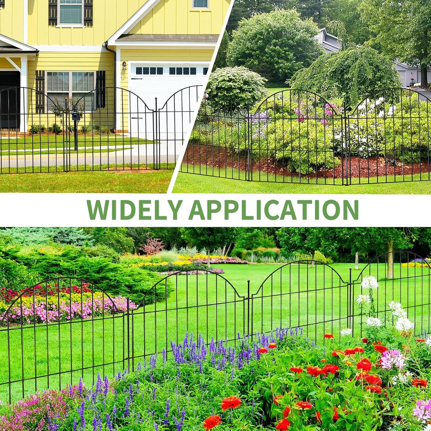 Decorative Metal Garden Fence with Gate Lock 5 Panels, 24in (H) x 10ft (L) No Dig Dog Fence Outdoor for Yard, Temporary Rustproof Metal Wire Rabbit Dog Garden Border Fencing for Patio