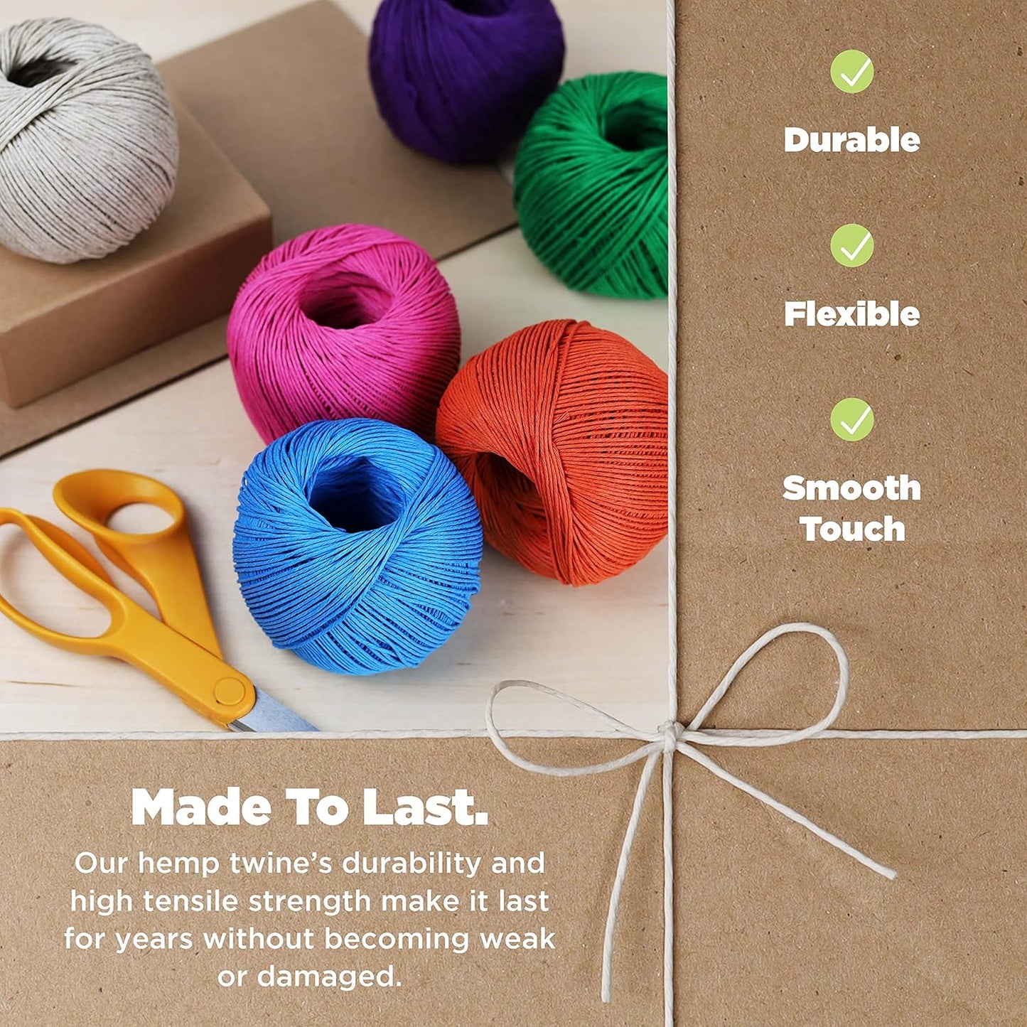 Hemp Twine for Gardening - Twine for Crafts - Organic Natural Hemp String for Jewelry Making - Strong Durable Cord for Decoration, Macrame + Cooking - 1MM, 100G/430 Ft. - 20 lb. Test Strength - Orange