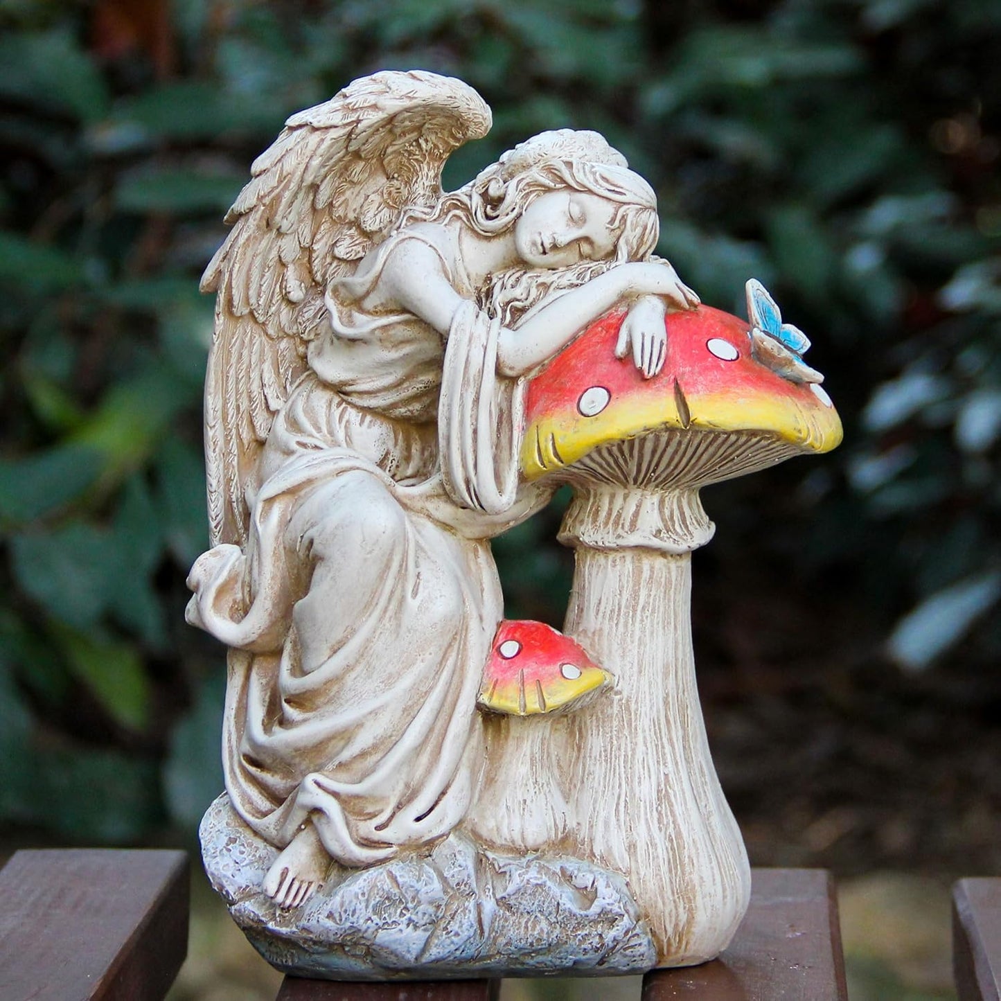 Outdoor Angel on Mushrooms Statue for Garden Decor, Sleep Angel Garden Statues Religious Decorations for Patio Yard Porch Lawn, Angels Garden Sculptures, Home Angel Figurines, Memorial Gifts