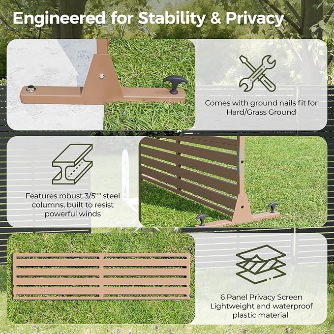 Privacy Screen Outdoor Freestanding Fence Panel, 72" H×47" W HDPE Decorative Screen Panel with Stand & 6 Panel, Air Conditioner Fence, Privacy Panels for Patio, Balcony, Garden, Backyard