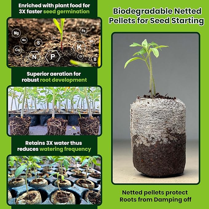 Gro-Med Organic Coco Coir Seed Starter Pellets NPK Enriched 100 Pcs, 35mm Perfect to Grow Herbs, Vegetables, Flowers Seedling, Compressed Coconut Coir Soil Plugs for Seed Germination - OMRI