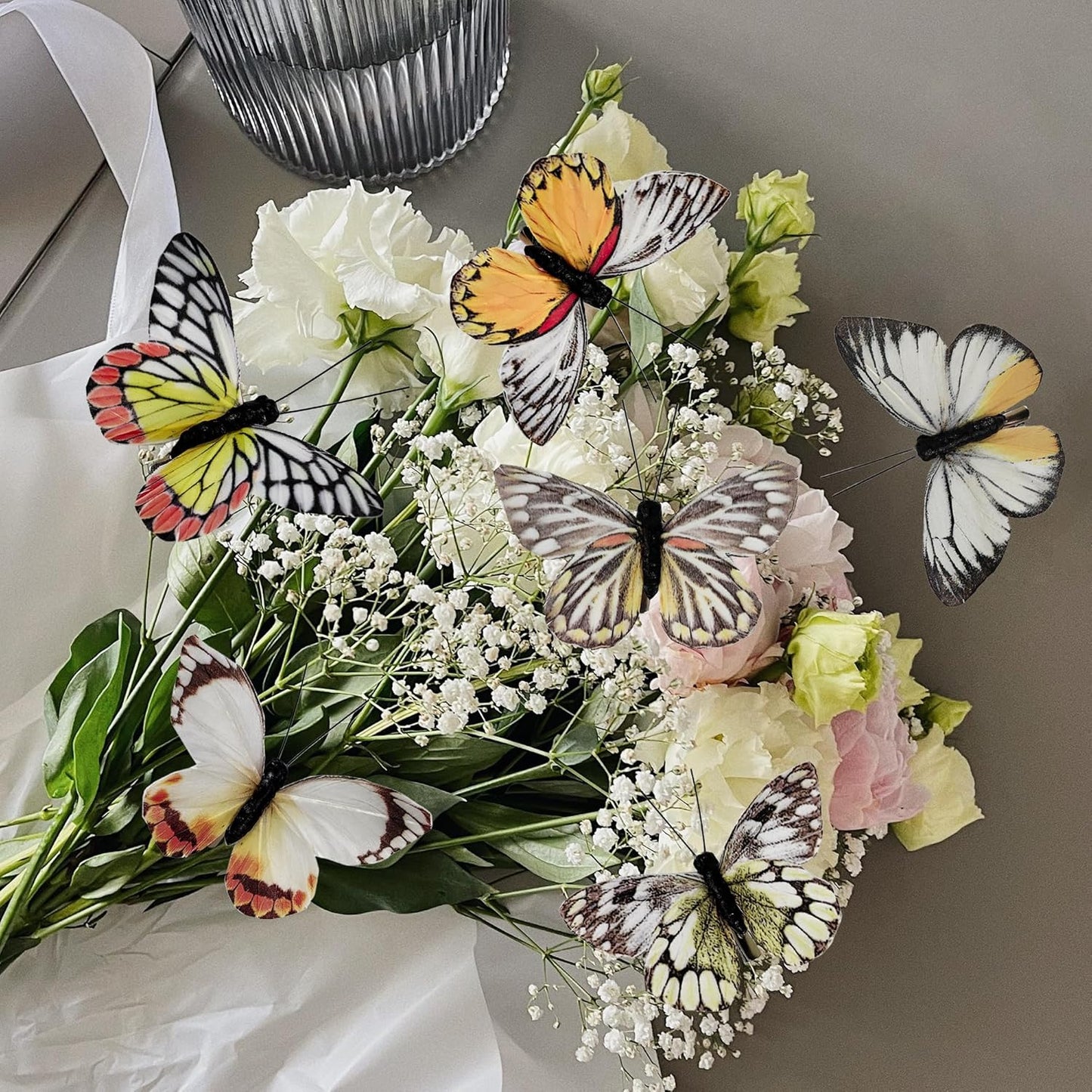 Cartanfill- Artificial Feather Simulation Butterfly Party Decoration Set, a Set of 12 Pieces with Clips, Used for Home Decoration in 12 Colors.… (D Clip)