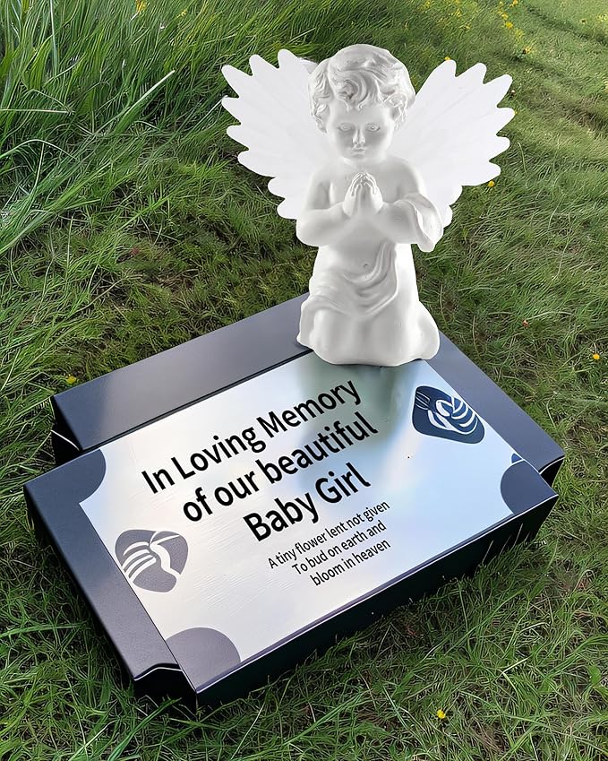 iStatue Solar Praying Cherub Angel Light with Fibre Optic Wings - 7.1'' Sympathy Remembrance Memorial Gift for Grave Ornaments Garden Decor (Kneeling Angel)