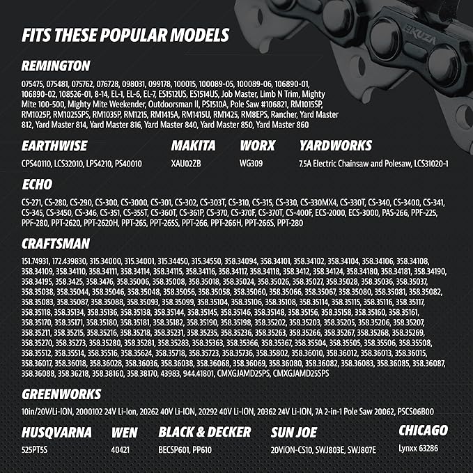 Premium 10 Inch Chainsaw Chain 3/8" LP Pitch, 050" Gauge, 40 Drive Links, German Steel, fits MAKITA, ECHO, Remington RM1035P, Worx WG309, Sun Joe SWJ803E, Craftsman - and more - S40 (3 Chains)