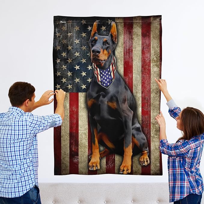 FLAGWIX Doberman Pinscher Flag, American Patriot Dog Flag Decorations - 4th of July Decorations for Home, Outside, House Flag 30x40 - Double Sided, Heavy Duty Canvas Flag Indoor Outdoor