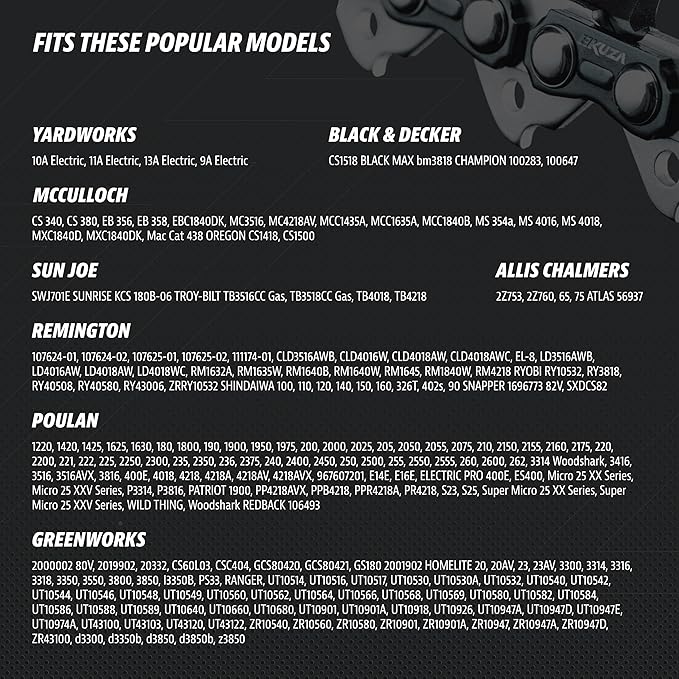 18 Inch Chainsaw Chain 3/8" LP Pitch, 050" Gauge, 62 Drive Links, fits DEWALT DCCS672B, Craftsman, Echo, Greenworks, Homelite, Poulan, Black & Decker and more (3 Chains) - 91vxl062g, 91px062x - S62