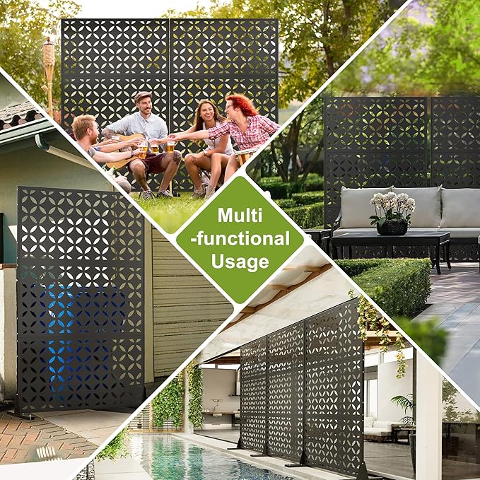 Metal Privacy Screen for Outdoor Freestanding Privacy Screens, 72" H x 44" W Decorative Privacy Wall Panels with Stand, Patio Balcony Screens for Outside Outdoor Divider Deck Porch Garden and Indoor
