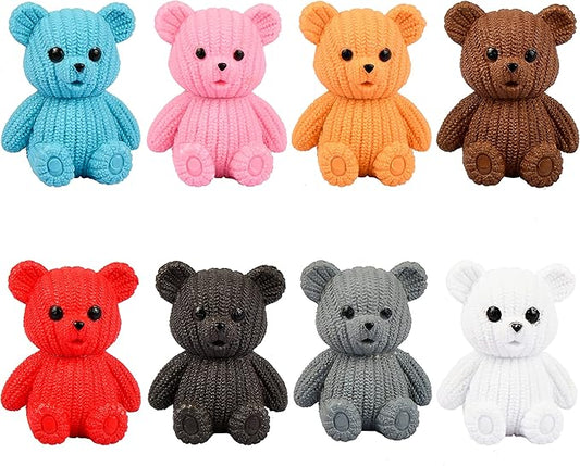 8Pcs Mini Resin Teddy Bear Figurines Cute Sweater Bears Desktop Ornaments Car Interior Decoration Garden FigurinesTiny Bear Statues Animals Sculpture Micro Landscape