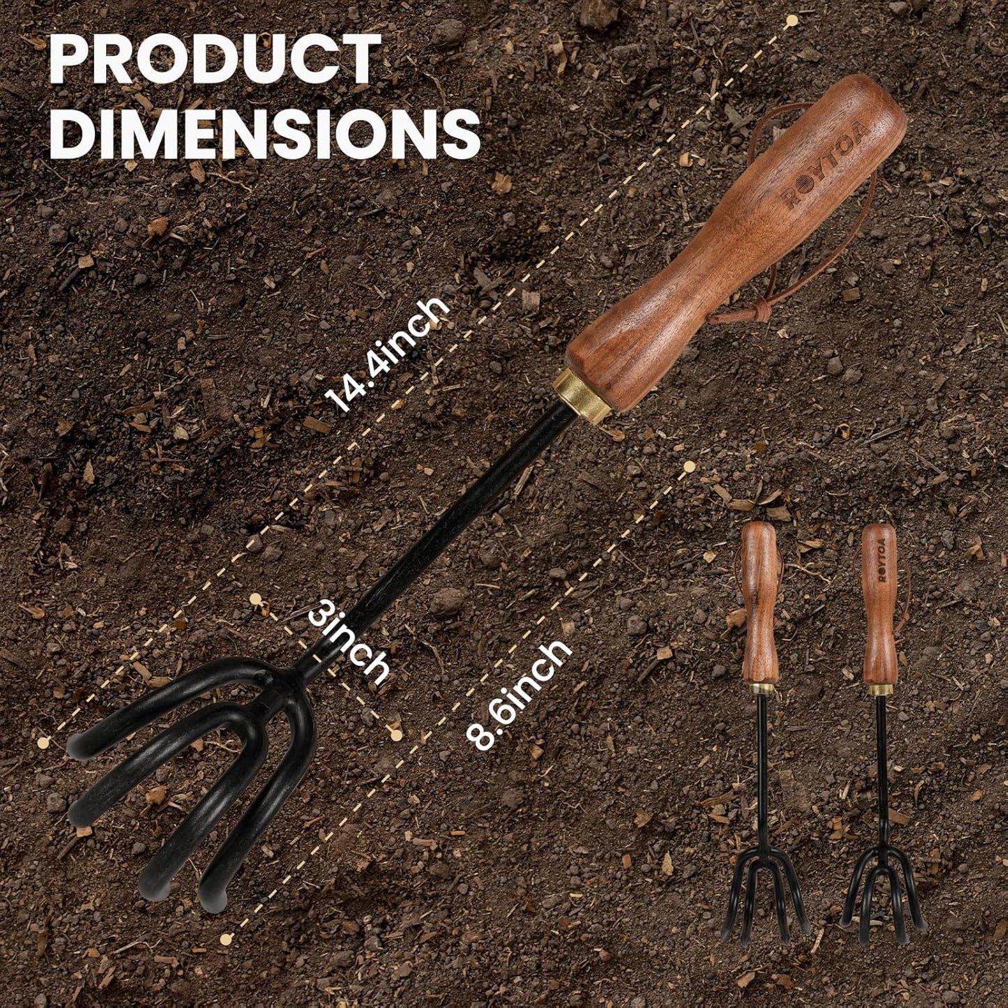 Hand Cultivator Rake, Ergonomic Small Garden Rake with Walnut Handle & 4 Durable Tines, Garden Tools for Weeding, Digging and Cultivating