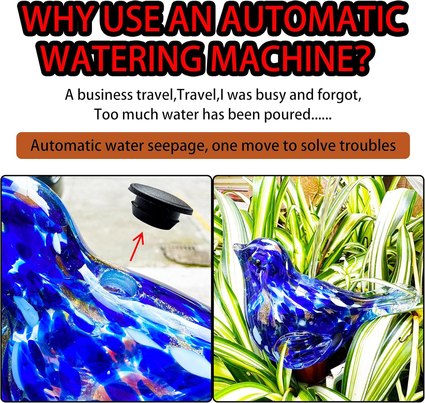 Glass Bird Shaped Plant Watering Ball Glass Automatic Watering Ball Flower Pot Insertion Spike Drip Irrigation Device Watering Ball Irrigation System Plant Enthusiast Gift (Light Blue)