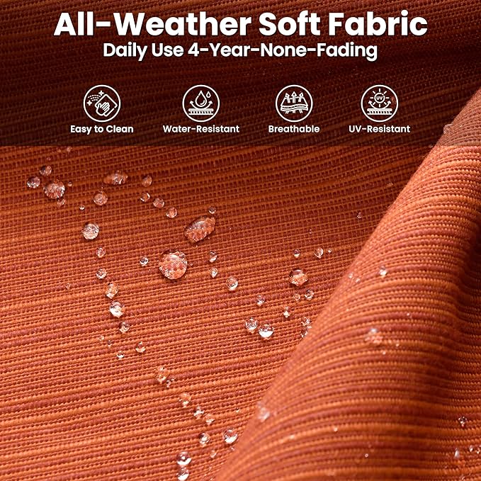 ovios 8 Pieces Patio Furniture Set, Outdoor Wicker Sofa Couch with Swivel Chairs 42" Fire Pit Table, High Back All Weather Modern Conversation Sets, Brown Rattan, Orange Red