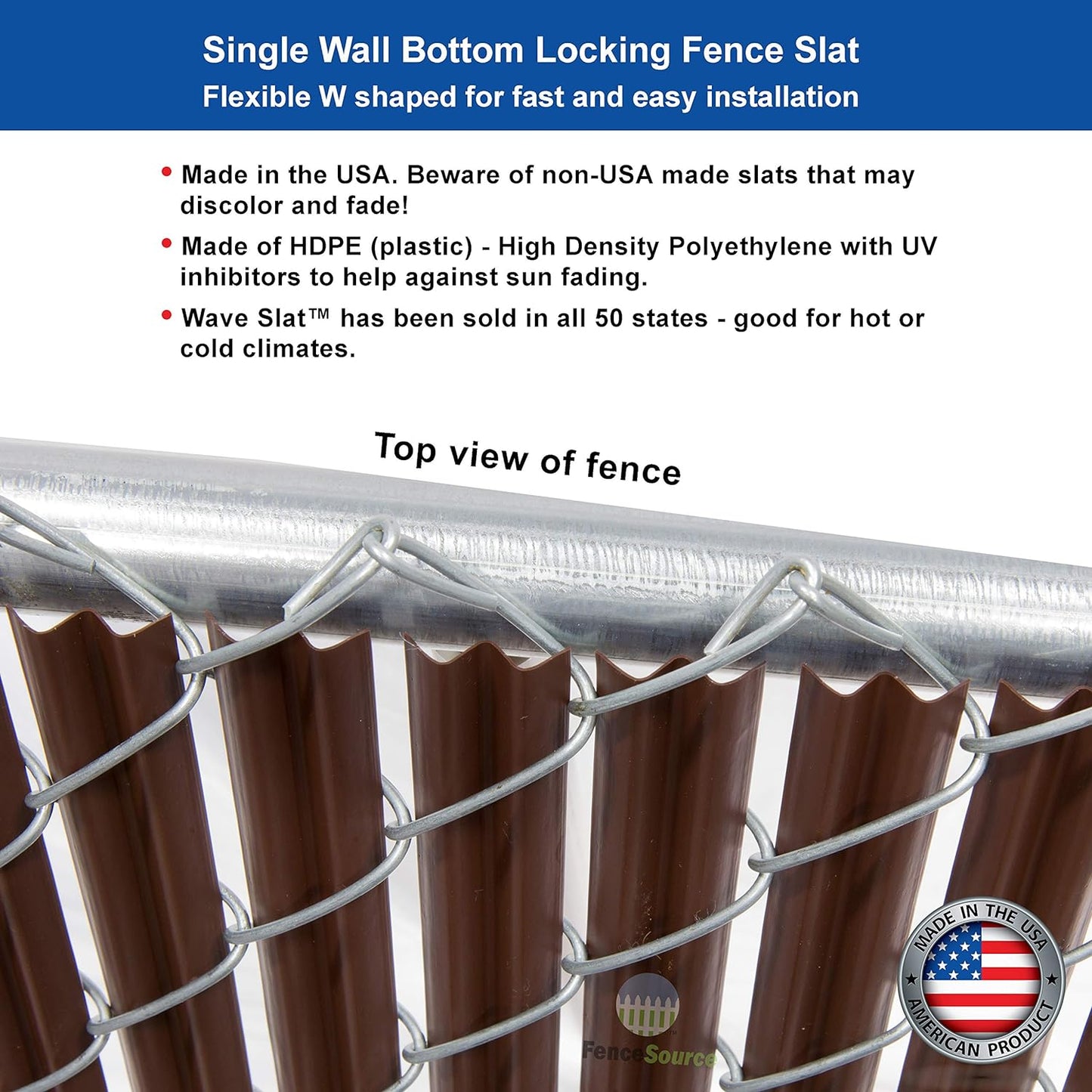 Wave Slat (9 Colors) Single Wall Bottom Locking Privacy Slat for 4', 5', 6', 7' and 8' Chain Link Fence (5 ft, Brown)
