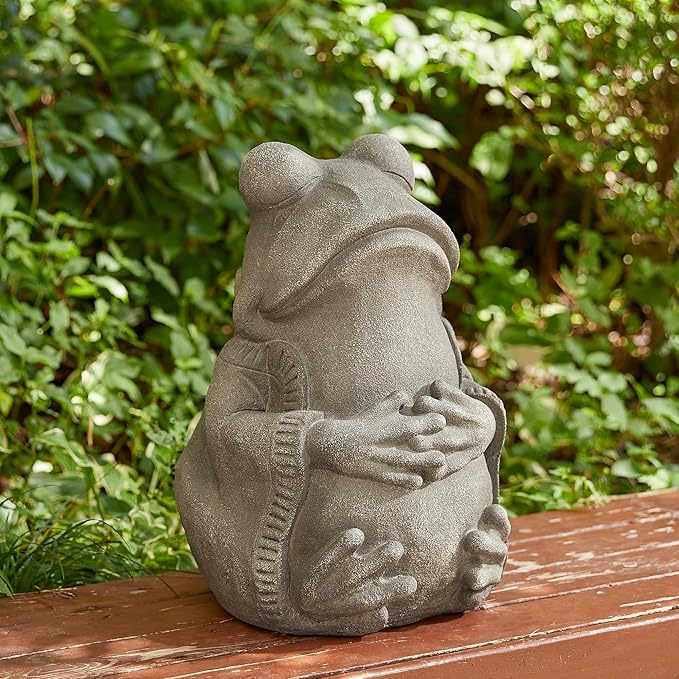 Glitzhome MGO Faux Concrete Zen-Style Frog Garden Statue Indoor and Outdoor Decoration, 16.75" H
