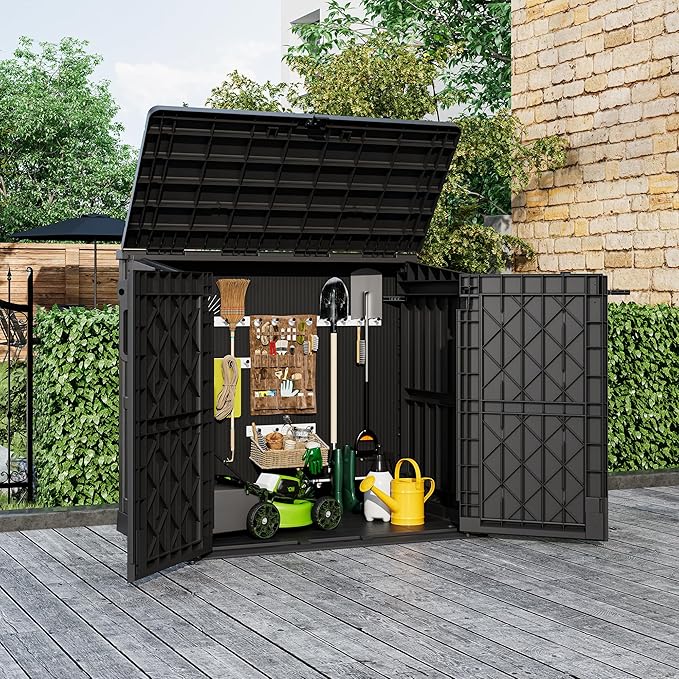 Horizontal Storage Shed, Outdoor Resin Storage Shed 36 Cu. Ft. Garden Extra Large Capacity Weather Resistant Storage Box, Lockabl Waterproof Shed for Garden Tools, Solid Black