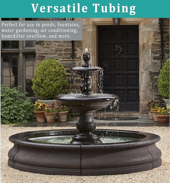 5/8" id - 10ft Black Vinyl Tubing Flexible PVC Tube Hybrid Hose Transfer Water Fuel Gas for Pond Fountain Garden Waterfall, Durable and Safe, with 2 Hose Clamps