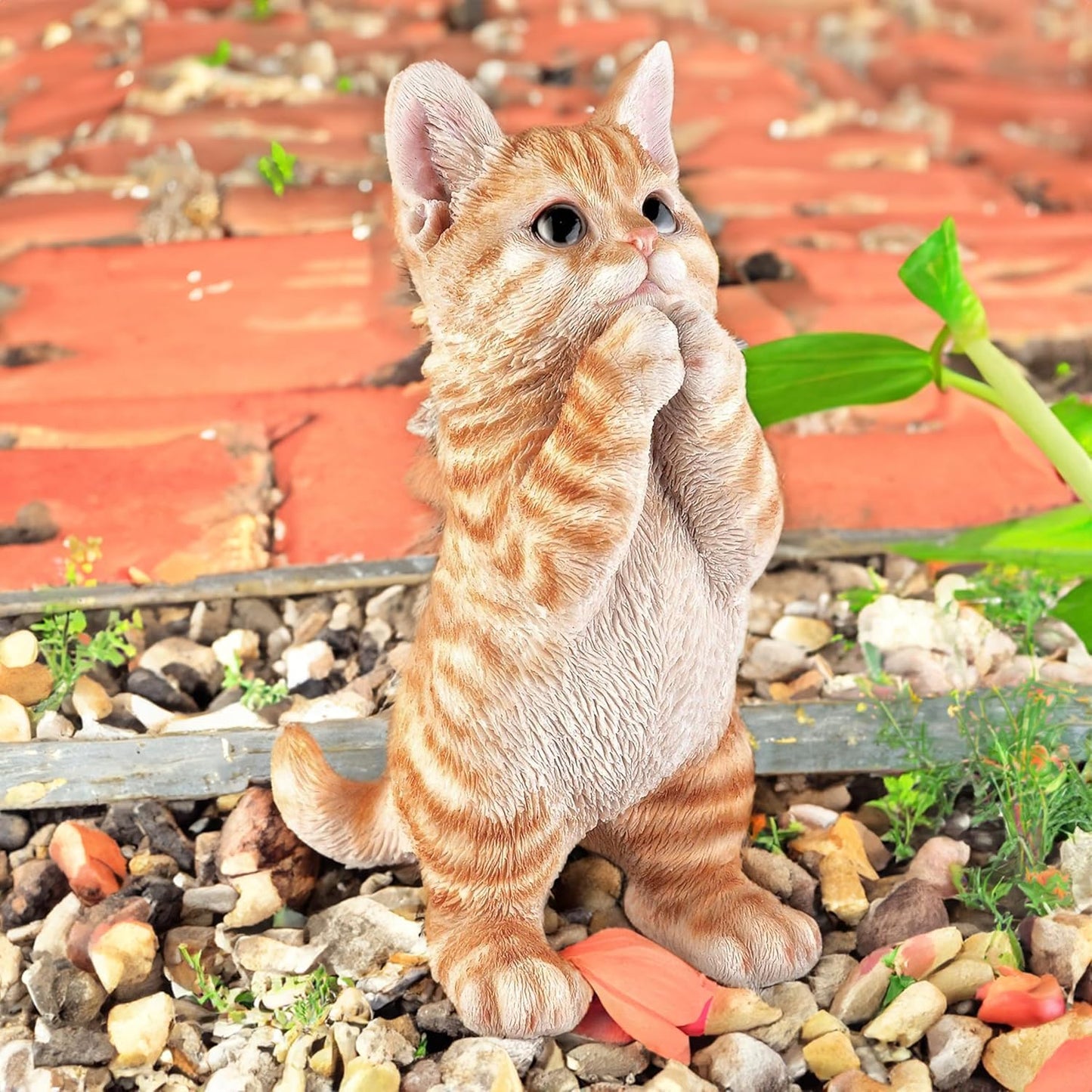 Outdoor Cat Statue Garden Decoration,Cute Prayer Orange Cat Figurine Art Interior Office Home Décor,Animal Resin Sculpture Art Decoration For Garden Yard Lawn,Resin Cat Figurine For Cat Lovers