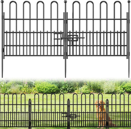 10 Panels Garden Fence with Latch Gate, 24.01in (H) X 20ft(L) Animal Barrier Fence with 1in Gaps for Rabits, Dog Fencing Outdoor for Yard, Flower Beds, Patios, Vegetable Patches