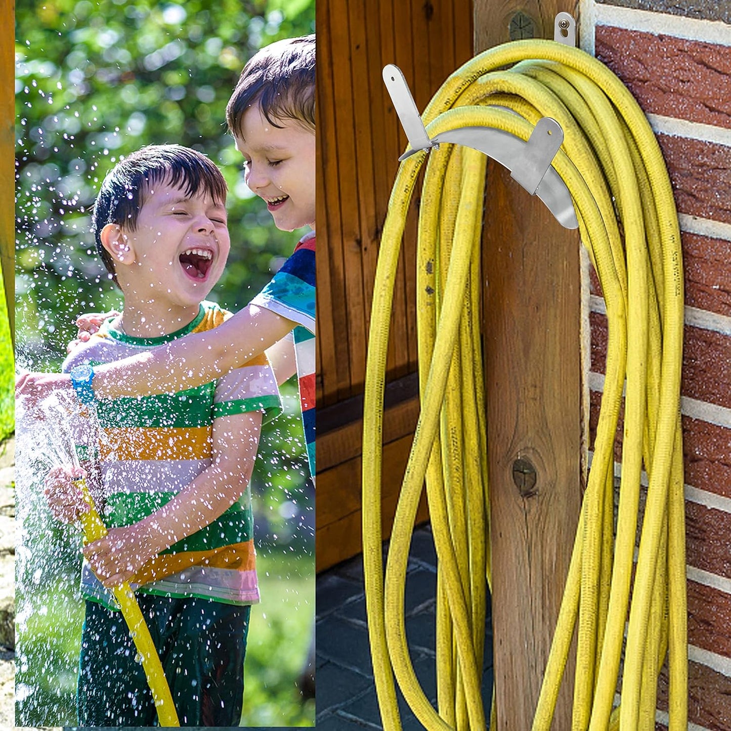 Gardzen Stainless Steel Hose Holder, Wall Mount Garden Hose Bracket Hanger for Outside