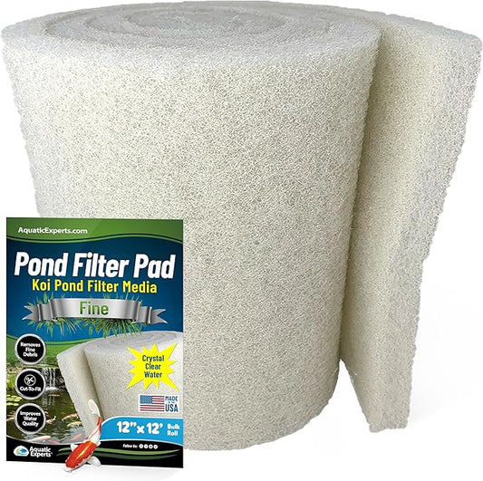 Classic Koi Pond Filter Pad FINE - White Bulk Roll Pond Filter Media, Ultra-Durable Pond Filters for Outdoor Ponds, Reusable Fish Pond Filter Material, USA (3/4" - 1" x 12" x 12 feet)