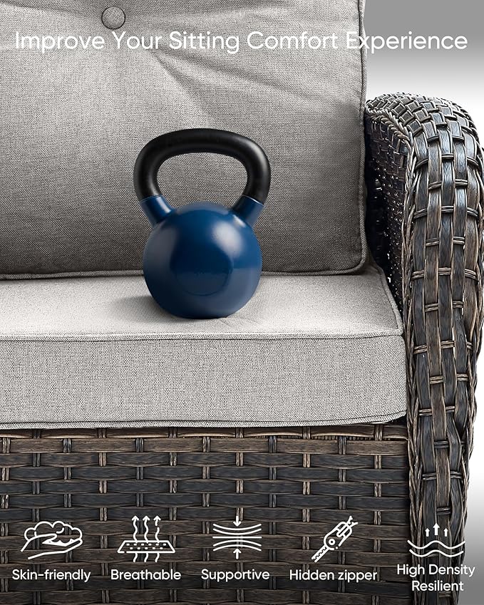 HUMMUH Outdoor Swivel Chairs,3 Pieces Patio Furniture Set with 360 Degree Wicker Swivel Rocking Chairs and Side Table for Garden,Porch,Backyard (Brown/Beige)