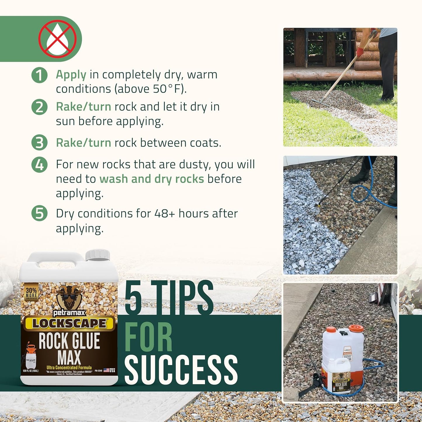 Petra Max Rock Glue for Landscaping, 1 Gallon - Wide Coverage & Pet Safe Mulch Glue for Rocks - Lockdown Gravel/Pebbles/Stones - Sticky Clear Gravel Binder & Decomposed Granite Stabilizer