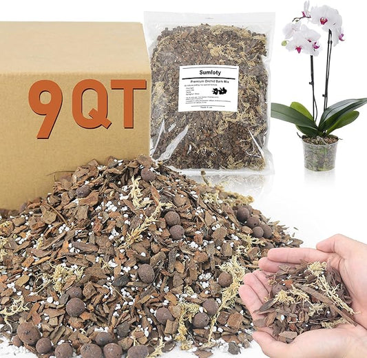 Orchid Potting Mix - 9QT Fast-Draining Soil with Pine Bark, Perlite, Moss & Leca Clay, Breathable Mix for Healthy Roots,Ideal for Repotting & Indoor Orchid Plants