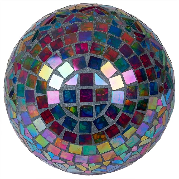 Alpine Corporation GBT118 Mosaic Peacock Gazing Ball, Stylish Décor for Garden, Patio, & Lawn, 12" H, Multicolor