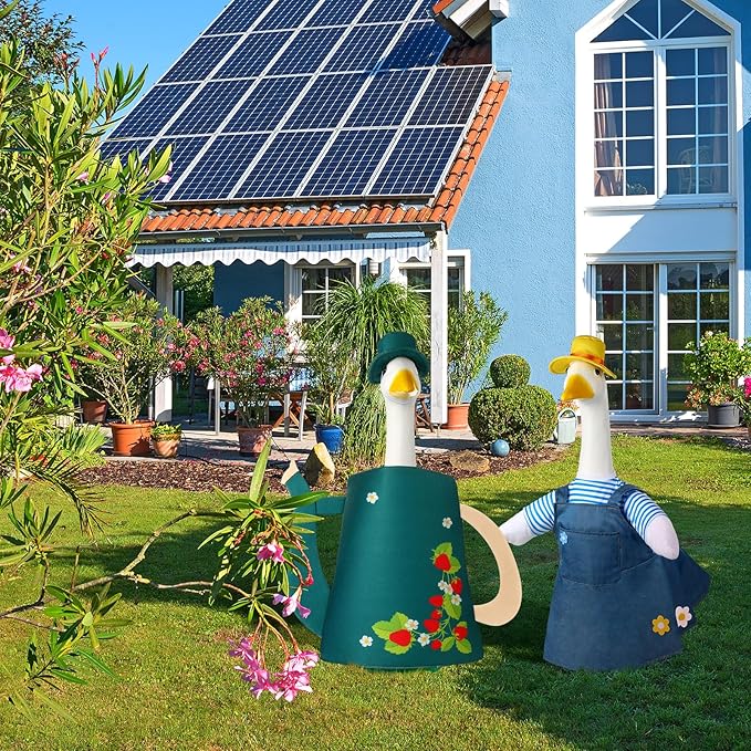 Frienda 2 Set Porch Goose Outfits Clothes 23 Inch Garden Raincoat Flag Bee Fishing Style Goose Costume for Lawn Patio Valentine's Day Decor